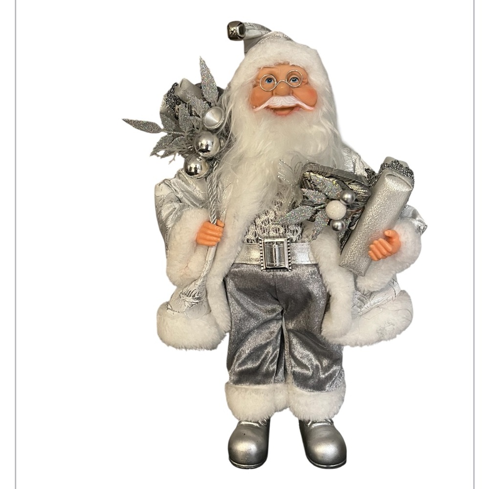 Silver and White Holiday Santa Figurine